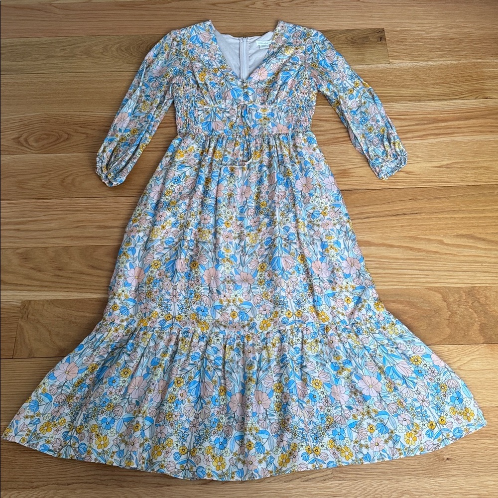 SHOSHANNA Floral V-Neck Midi Dress, 0 - Picture 4 of 12